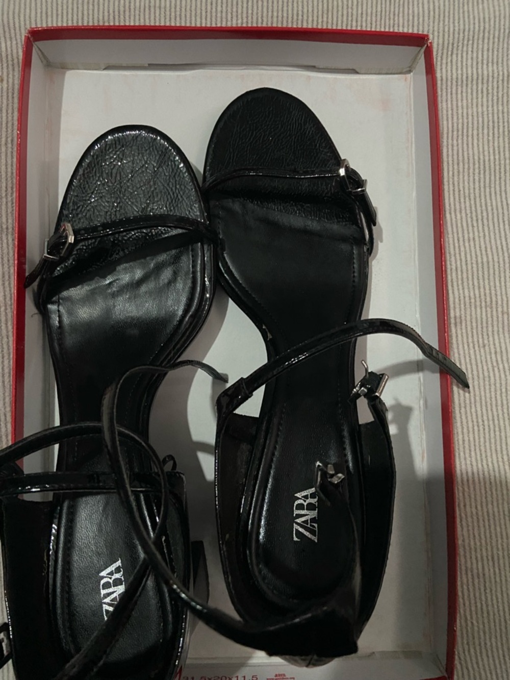 ZARA Black Patent Strappy Ankle-Tie Sandals
